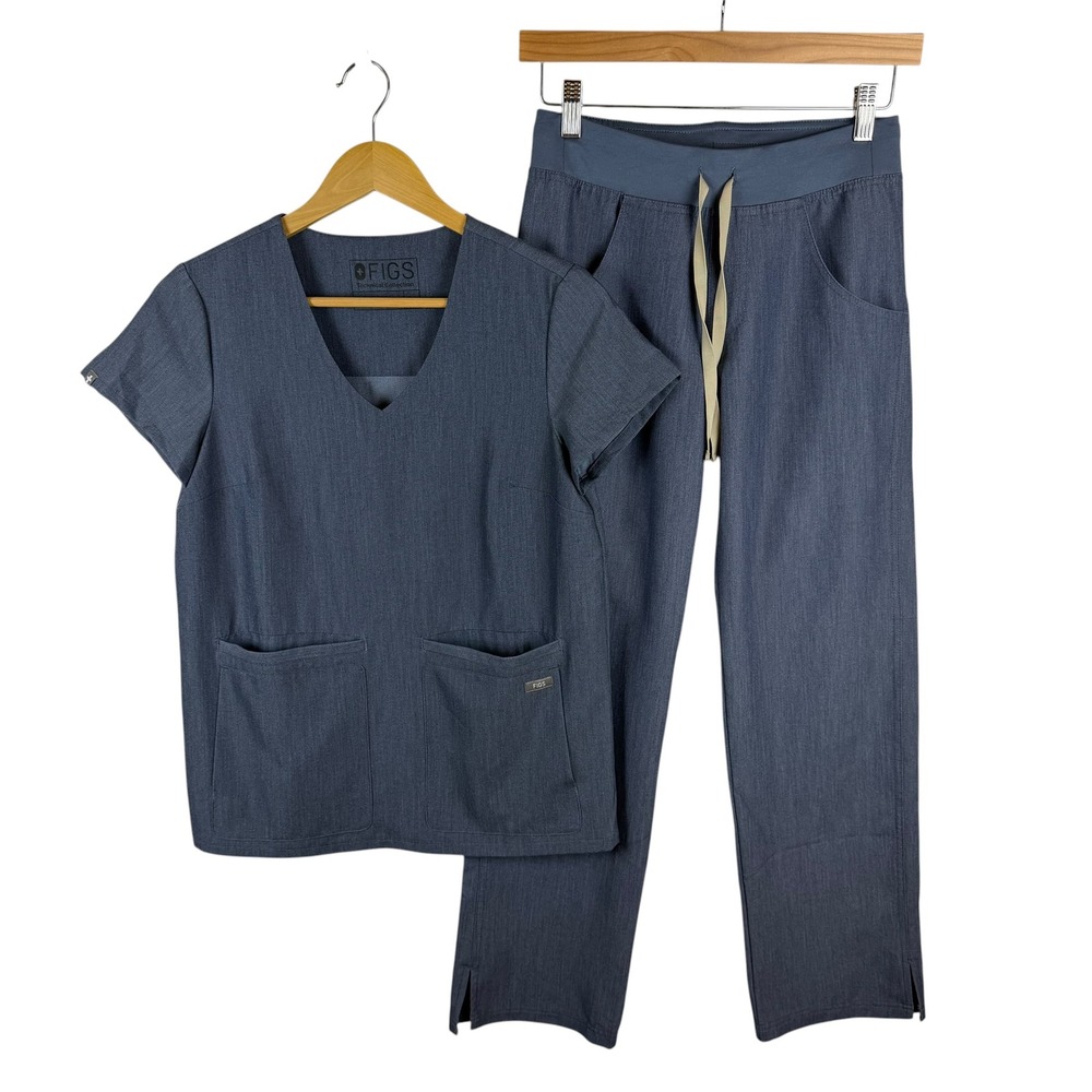 Figs Technical Scrub Set Size XXSP Heather Denim Casma Top Kade Pants Medical